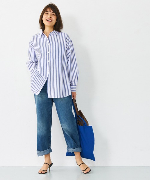 coca（coca）（コカ）の「＼新色登場／ビッグストライプシャツ（シャツ/ブラウス・レディース・ブラック/ブルー/B/A・ONE SIZE/S/M/L）」の5枚目の写真