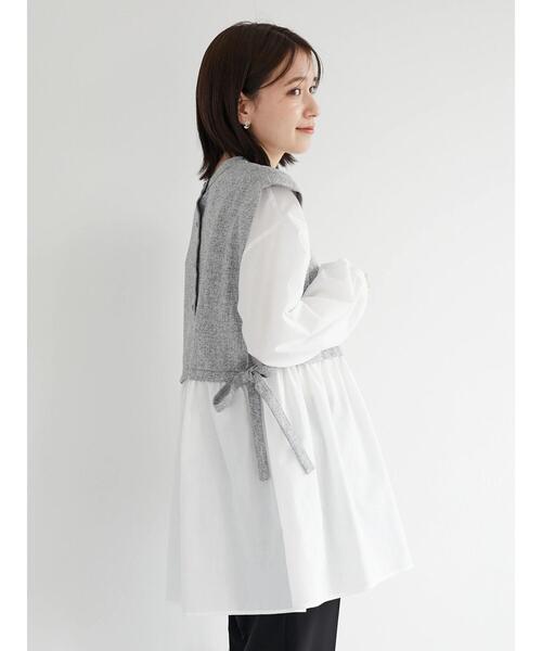 ELENCARE DUE（エレンカーレデュエ）の「・ELENCARE DUE ツイードキリカエチュニック（Tシャツ/カットソー・レディース・ベージュ/ネイビー/グレー・FREE）」の4枚目の写真