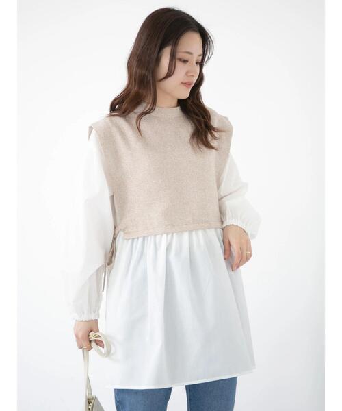 ELENCARE DUE（エレンカーレデュエ）の「・ELENCARE DUE ツイードキリカエチュニック（Tシャツ/カットソー・レディース・ベージュ/ネイビー/グレー・FREE）」の17枚目の写真