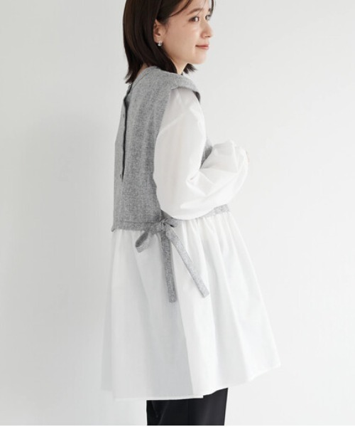 ELENCARE DUE（エレンカーレデュエ）の「・ELENCARE DUE ツイードキリカエチュニック（Tシャツ/カットソー・レディース・ベージュ/ネイビー/グレー・FREE）」の2枚目の写真