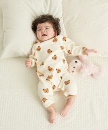 b・ROOM | くま総柄ワッフルカバーオール(ロンパース)