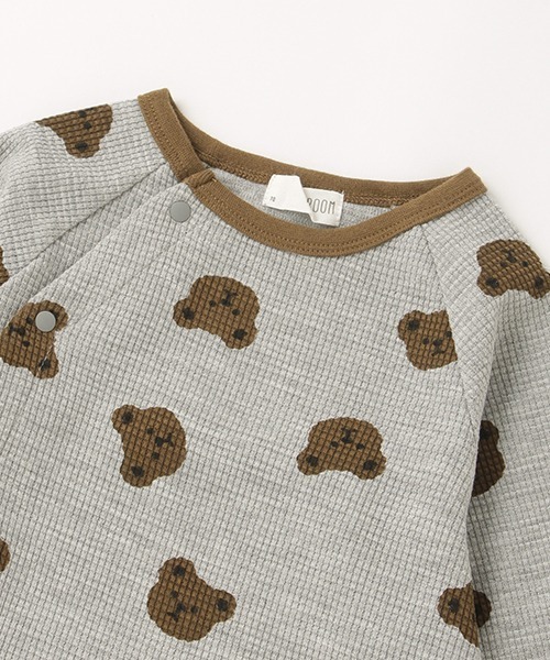 b・ROOM(ビールーム)の「くま総柄ワッフルカバーオール(ロンパース・キッズ・ベージュ/トップグレー/アイボリー・80cm/70cm)」の4枚目の写真