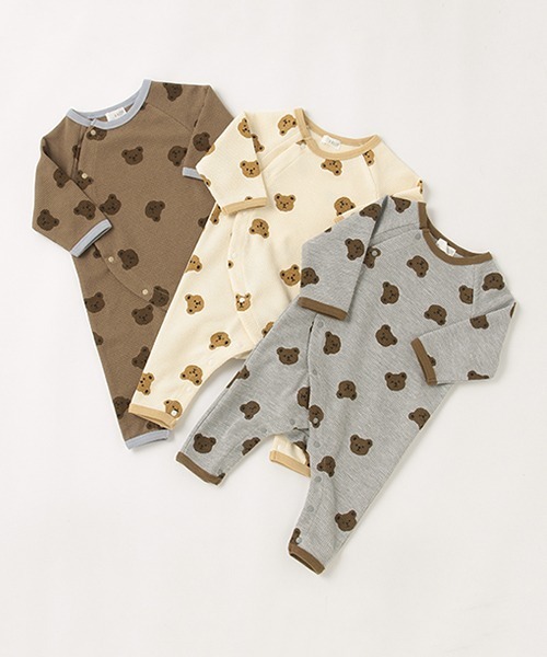 b・ROOM(ビールーム)の「くま総柄ワッフルカバーオール(ロンパース・キッズ・ベージュ/トップグレー/アイボリー・80cm/70cm)」の5枚目の写真