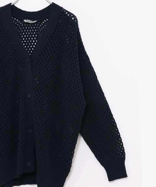 CHANEL メッシュ編み ブラック Vネック カーディガン niko and（ニコアンド）の「[MODE NORM CORE]透かしメッシュ