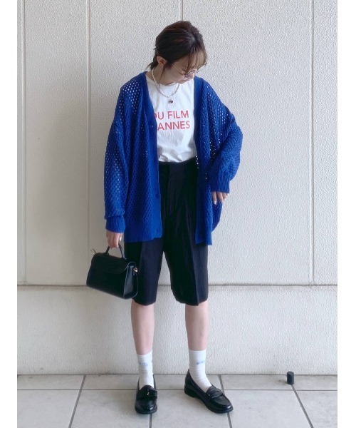 CHANEL メッシュ編み ブラック Vネック カーディガン niko and（ニコアンド）の「透かしメッシュ編みVネック