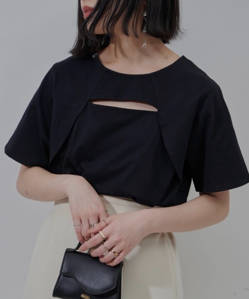 VANNIE U（ヴァニーユー）の「スリットボレロTシャツ（Tシャツ/カットソー・レディース・ホワイト/ブラック/ベージュ・FREE）」の2枚目の写真