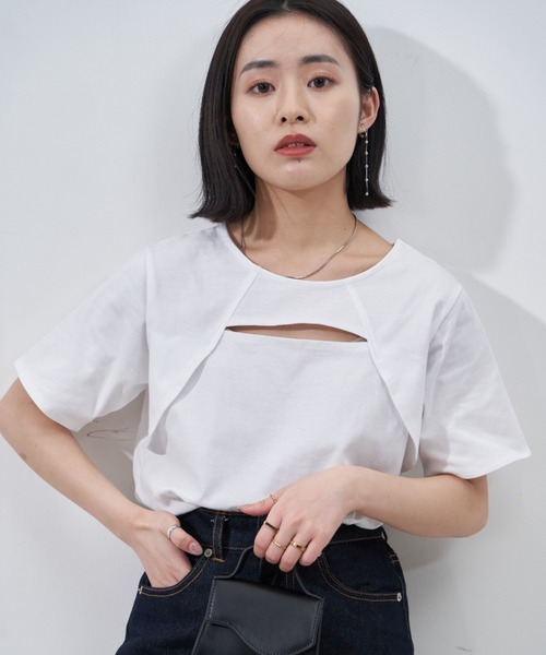 VANNIE U（ヴァニーユー）の「スリットボレロTシャツ（Tシャツ/カットソー・レディース・ホワイト/ブラック/ベージュ・FREE）」の20枚目の写真