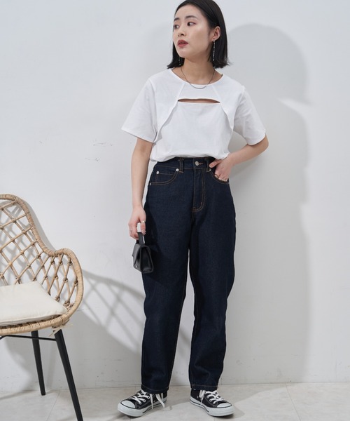 VANNIE U（ヴァニーユー）の「スリットボレロTシャツ（Tシャツ/カットソー・レディース・ホワイト/ブラック/ベージュ・FREE）」の5枚目の写真