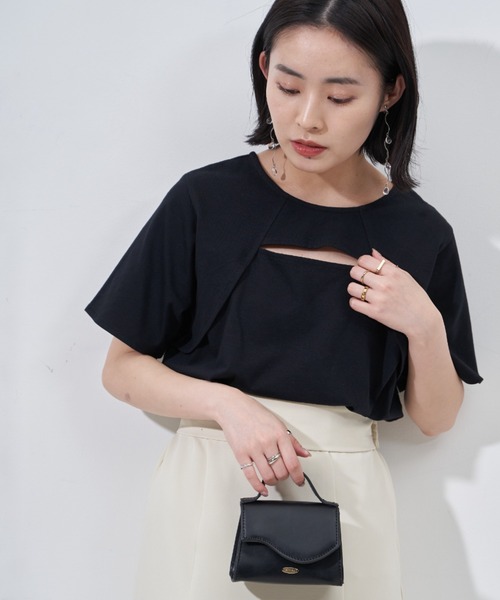 VANNIE U（ヴァニーユー）の「スリットボレロTシャツ（Tシャツ/カットソー・レディース・ホワイト/ブラック/ベージュ・FREE）」の16枚目の写真