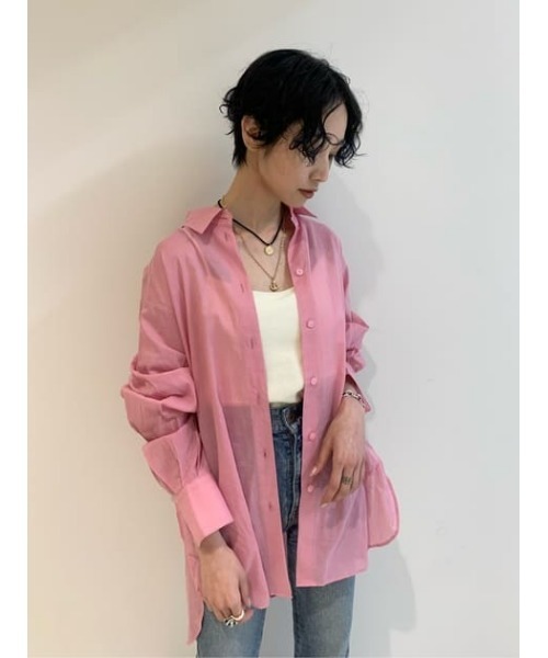 MOUSSY(マウジー)の「SHEER SLIT シャツ(シャツ/ブラウス・レディース・ピンク/アイボリー/ダークブラウン・FREE)」の21枚目の写真