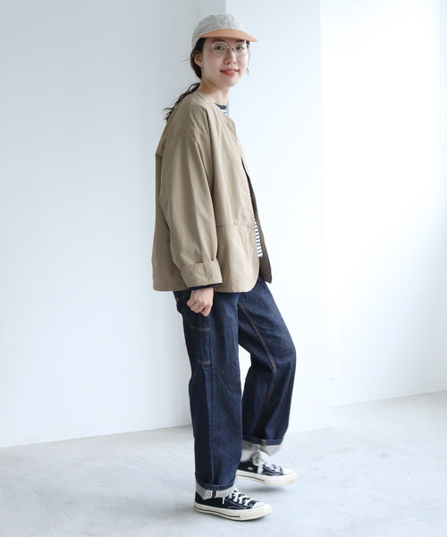 PAR ICI（パーリッシィ）の「リサイクルナイロン ノーカラージャケット (セットアップ対応)（ノーカラージャケット・レディース・ベージュ/ネイビー・FREE）」の8枚目の写真