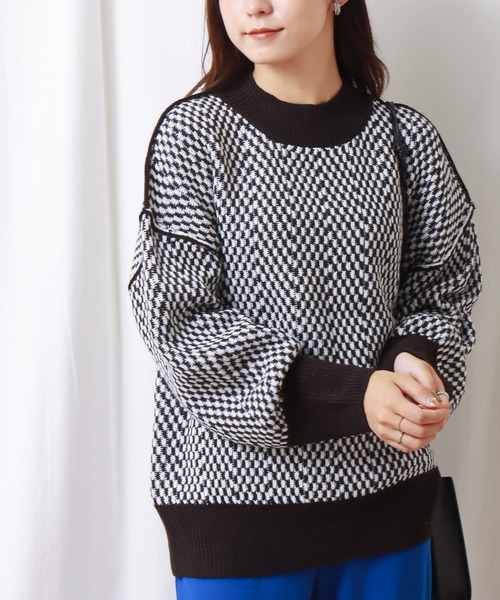 libelle more（リベル モア）の「ジャガード柄ハイネックオーバーニット（ニット/セーター・レディース・ブラック/イエロー/オレンジ/アイボリー・M/L）」の5枚目の写真