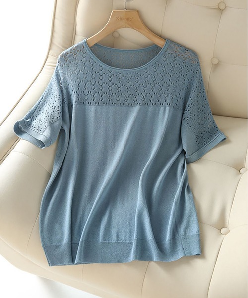 LOPASS(ロパス)の「ハーフスリーブ クルーネックトップス/Tシャツ(Tシャツ/カットソー・レディース・パープル/ピンク/ブルー/グリーン・FREE)」の15枚目の写真