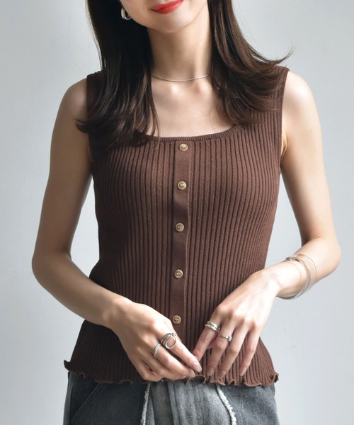 RETRO GIRL(レトロガール)の「リブニットタンク(ニット/セーター・レディース・ホワイト/ブラック/ダークブラウン/グリーン/ダークオレンジ/ブルー系その他/オレンジ系その他・FREE)」の4枚目の写真