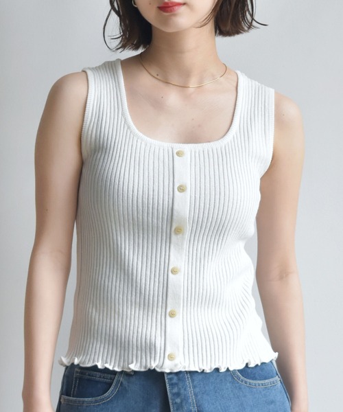 RETRO GIRL(レトロガール)の「リブニットタンク(ニット/セーター・レディース・ホワイト/ブラック/ダークブラウン/グリーン/ダークオレンジ/ブルー系その他/オレンジ系その他・FREE)」の2枚目の写真