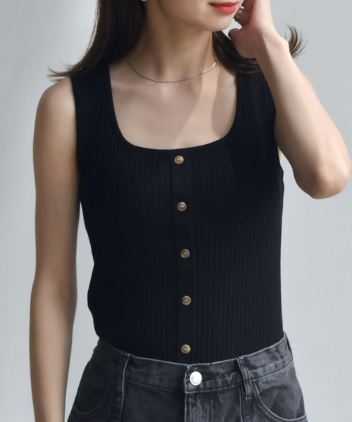 RETRO GIRL(レトロガール)の「リブニットタンク(ニット/セーター・レディース・ホワイト/ブラック/ダークブラウン/グリーン/ダークオレンジ/ブルー系その他/オレンジ系その他・FREE)」の3枚目の写真