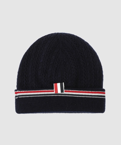 THOM BROWNE トムブラウン キャップ ニット帽 ニットキャップ rwb THOM BROWNE トムブラウン 帽子 ビーニー ニット帽 ネイビー