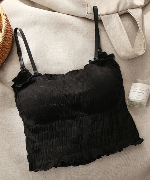 ストラップ取り外し可】カップ付き 2WAY シャーリング キャミソール