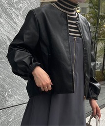 袖口タック合皮ジャケット