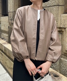 Chez toi | 袖口タック合皮ジャケット(ブルゾン)