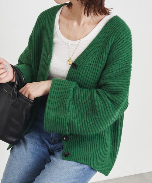 COLLAGE GALLARDAGALANTE（コラージュガリャルダガランテ）の「アルパカタッチオーバーカーディガン/手洗い可/WEB限定（カーディガン/ボレロ・レディース・ブラック/オレンジ/ブルー/グリーン・FREE）」の2枚目の写真