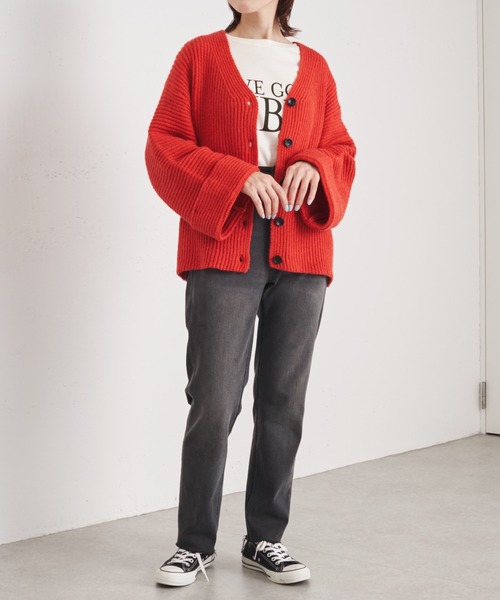 COLLAGE GALLARDAGALANTE（コラージュガリャルダガランテ）の「アルパカタッチオーバーカーディガン/手洗い可/WEB限定（カーディガン/ボレロ・レディース・ブラック/オレンジ/ブルー/グリーン・FREE）」の5枚目の写真