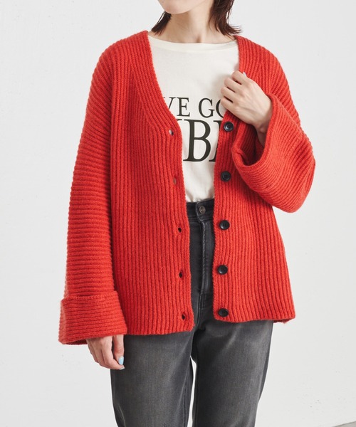 COLLAGE GALLARDAGALANTE（コラージュガリャルダガランテ）の「アルパカタッチオーバーカーディガン/手洗い可/WEB限定（カーディガン/ボレロ・レディース・ブラック/オレンジ/ブルー/グリーン・FREE）」の6枚目の写真