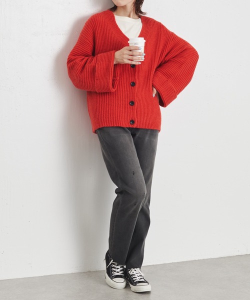 COLLAGE GALLARDAGALANTE（コラージュガリャルダガランテ）の「アルパカタッチオーバーカーディガン/手洗い可/WEB限定（カーディガン/ボレロ・レディース・ブラック/オレンジ/ブルー/グリーン・FREE）」の17枚目の写真