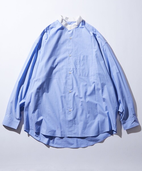 FREAK'S STORE（フリークスストア）の「WEB限定 Relax Fit リラックスフィット バンドカラーシャツ/ストライプ/クレリック（シャツ/ブラウス・メンズ・ホワイト/チャコールグレー/ブラック/ベージュ/オリーブ/サックスブルー/ストライプ/サックスブルー系2・SMALL/MEDIUM/LARGE）」の7枚目の写真