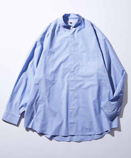 FREAK'S STORE（フリークスストア）の「WEB限定 Relax Fit リラックスフィット バンドカラーシャツ/ストライプ/クレリック（シャツ/ブラウス・メンズ・ホワイト/チャコールグレー/ブラック/ベージュ/オリーブ/サックスブルー/ストライプ/サックスブルー系2・SMALL/MEDIUM/LARGE）」の9枚目の写真