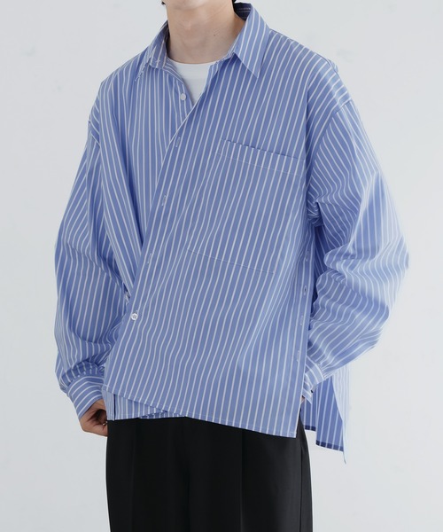 epnok（エプノック）の「サイドボタンストライプシャツ（シャツ/ブラウス・メンズ・サックスブルー/ブルー/グレイッシュブルー・SMALL/MEDIUM/LARGE）」の2枚目の写真