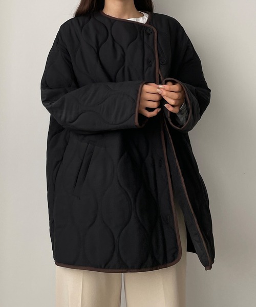 Louere（ルエレ）の「配色パイピングキルティングコート（ダウンジャケット/コート・レディース・ブラック/アイボリー/ブラウン・SMALL/MEDIUM/LARGE）」の4枚目の写真