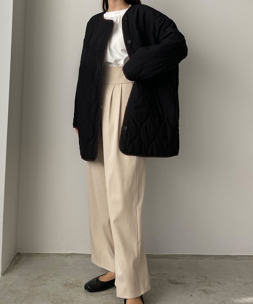 Louere（ルエレ）の「配色パイピングキルティングコート（ダウンジャケット/コート・レディース・ブラック/アイボリー/ブラウン・SMALL/MEDIUM/LARGE）」の6枚目の写真