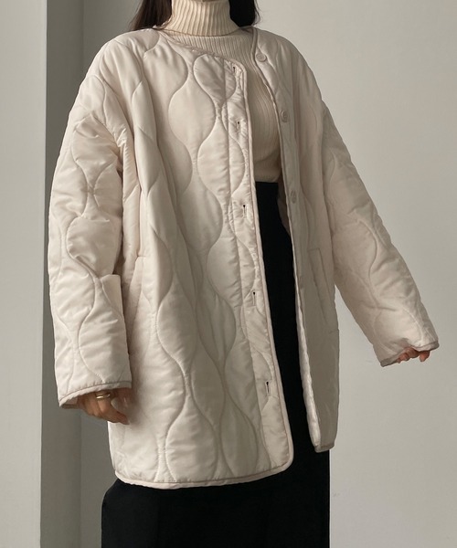 Louere（ルエレ）の「配色パイピングキルティングコート（ダウンジャケット/コート・レディース・ブラック/アイボリー/ブラウン・SMALL/MEDIUM/LARGE）」の10枚目の写真
