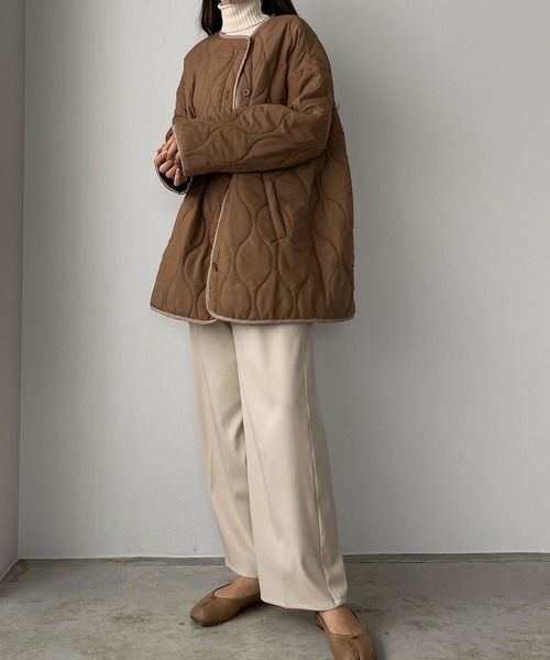 Louere（ルエレ）の「配色パイピングキルティングコート（ダウンジャケット/コート・レディース・ブラック/アイボリー/ブラウン・SMALL/MEDIUM/LARGE）」の17枚目の写真