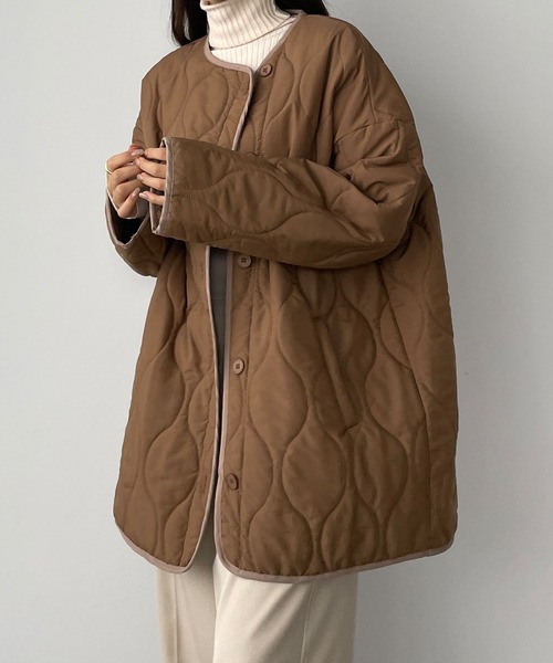 Louere（ルエレ）の「配色パイピングキルティングコート（ダウンジャケット/コート・レディース・ブラック/アイボリー/ブラウン・SMALL/MEDIUM/LARGE）」の18枚目の写真