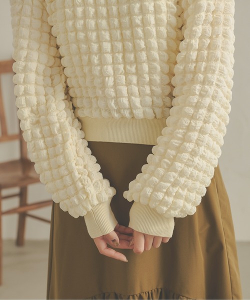 Ambre Neige（アンブルネージュ）の「ぽこぽこボリュームトップス／【WEB/EC限定商品】（Tシャツ/カットソー・レディース・アイボリー/ダークブラウン・FREE）」の7枚目の写真