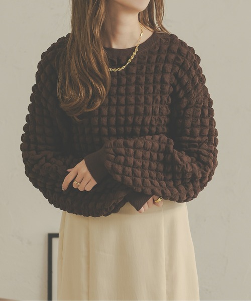 Ambre Neige（アンブルネージュ）の「ぽこぽこボリュームトップス／【WEB/EC限定商品】（Tシャツ/カットソー・レディース・アイボリー/ダークブラウン・FREE）」の5枚目の写真
