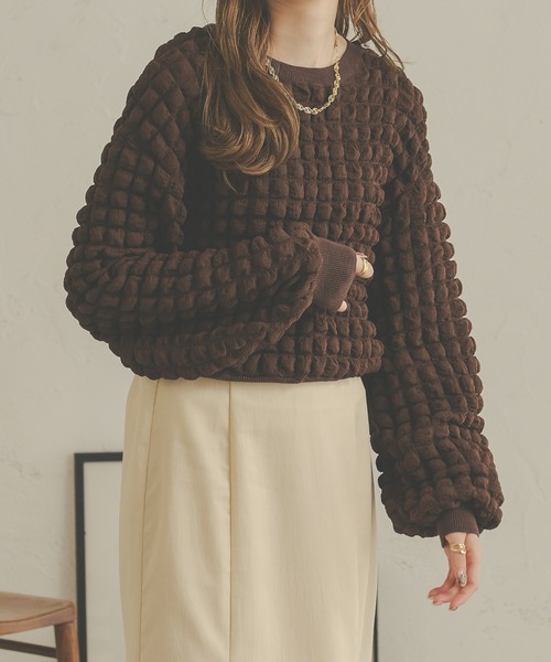 Ambre Neige（アンブルネージュ）の「ぽこぽこボリュームトップス／【WEB/EC限定商品】（Tシャツ/カットソー・レディース・アイボリー/ダークブラウン・FREE）」の6枚目の写真