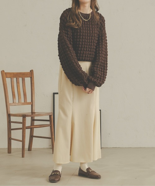 Ambre Neige（アンブルネージュ）の「ぽこぽこボリュームトップス／【WEB/EC限定商品】（Tシャツ/カットソー・レディース・アイボリー/ダークブラウン・FREE）」の8枚目の写真
