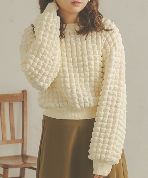 Ambre Neige（アンブルネージュ）の「ぽこぽこボリュームトップス／【WEB/EC限定商品】（Tシャツ/カットソー・レディース・アイボリー/ダークブラウン・FREE）」の12枚目の写真