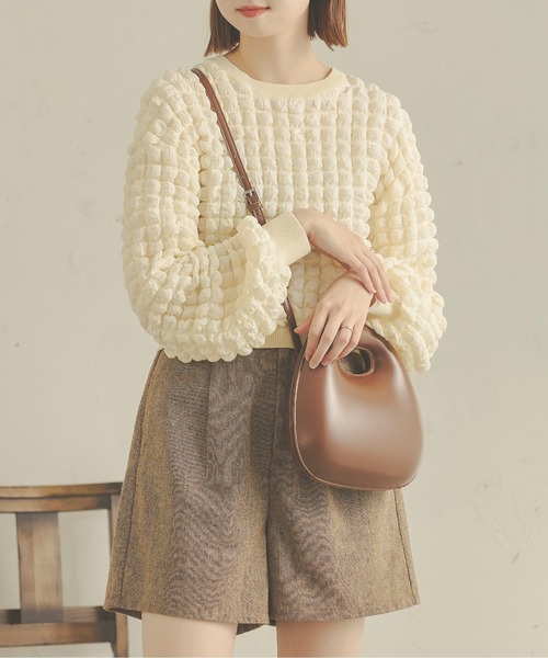 Ambre Neige（アンブルネージュ）の「ぽこぽこボリュームトップス／【WEB/EC限定商品】（Tシャツ/カットソー・レディース・アイボリー/ダークブラウン・FREE）」の10枚目の写真