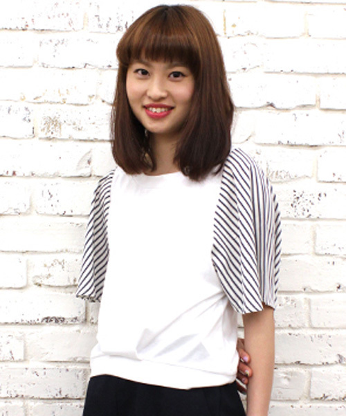 CIAOPANIC（チャオパニック）の「【Ciaopanic】テジン×T/R天竺袖ストライプP/O（Tシャツ/カットソー・レディース・ブラック/グレー/ネイビー/ライトブルー・FREE）」の4枚目の写真