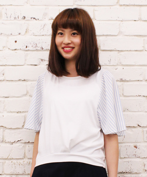 CIAOPANIC（チャオパニック）の「【Ciaopanic】テジン×T/R天竺袖ストライプP/O（Tシャツ/カットソー・レディース・ブラック/グレー/ネイビー/ライトブルー・FREE）」の3枚目の写真