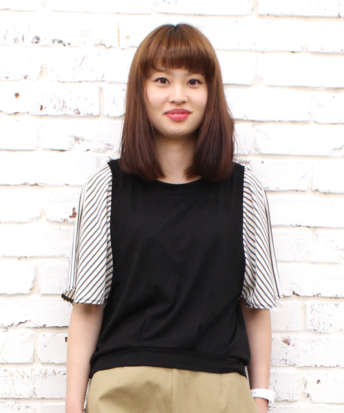 CIAOPANIC（チャオパニック）の「【Ciaopanic】テジン×T/R天竺袖ストライプP/O（Tシャツ/カットソー・レディース・ブラック/グレー/ネイビー/ライトブルー・FREE）」の2枚目の写真