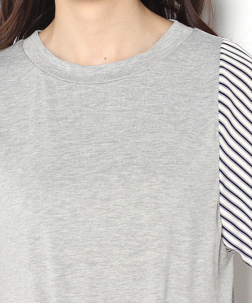 CIAOPANIC（チャオパニック）の「【Ciaopanic】テジン×T/R天竺袖ストライプP/O（Tシャツ/カットソー・レディース・ブラック/グレー/ネイビー/ライトブルー・FREE）」の16枚目の写真