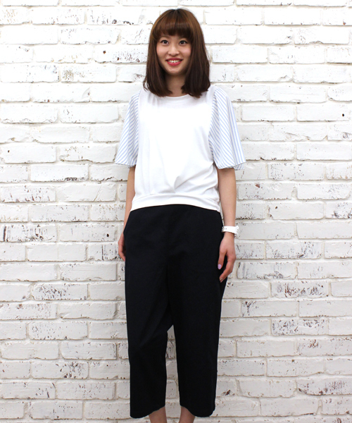 CIAOPANIC（チャオパニック）の「【Ciaopanic】テジン×T/R天竺袖ストライプP/O（Tシャツ/カットソー・レディース・ブラック/グレー/ネイビー/ライトブルー・FREE）」の6枚目の写真