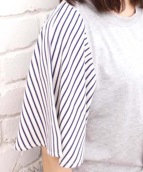 CIAOPANIC（チャオパニック）の「【Ciaopanic】テジン×T/R天竺袖ストライプP/O（Tシャツ/カットソー・レディース・ブラック/グレー/ネイビー/ライトブルー・FREE）」の10枚目の写真