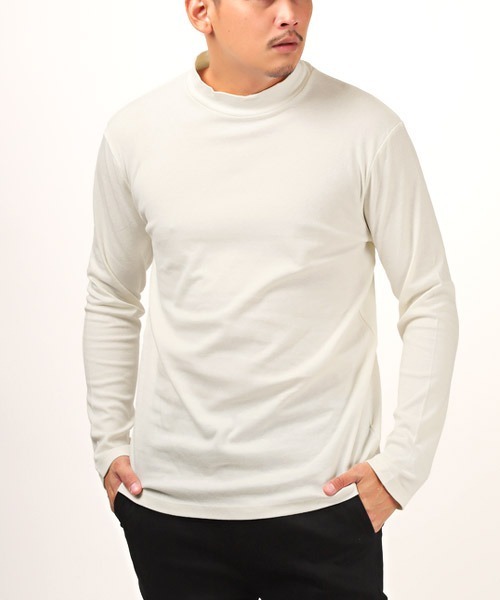 LUXSTYLE(ラグスタイル)の「無地モックネックロンT(Tシャツ/カットソー・メンズ・ブラック/杢グレー/ホワイト・L/XL/M)」の2枚目の写真