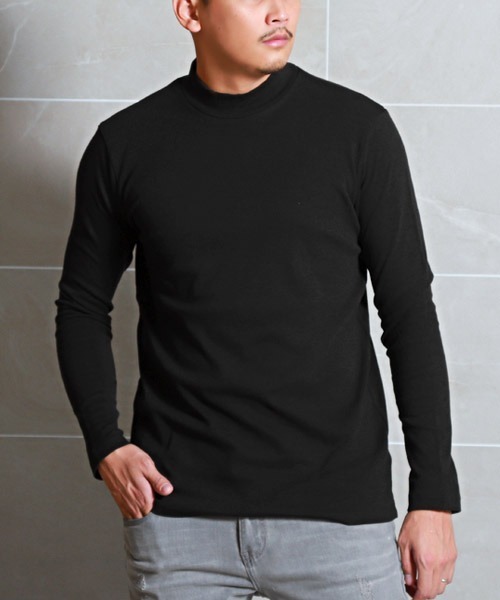 LUXSTYLE(ラグスタイル)の「無地モックネックロンT(Tシャツ/カットソー・メンズ・ブラック/杢グレー/ホワイト・L/XL/M)」の1枚目の写真